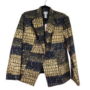 Chico's Radiant Gold Arizona Jacket Textured Size 2 Silk Cotton Blend NWT